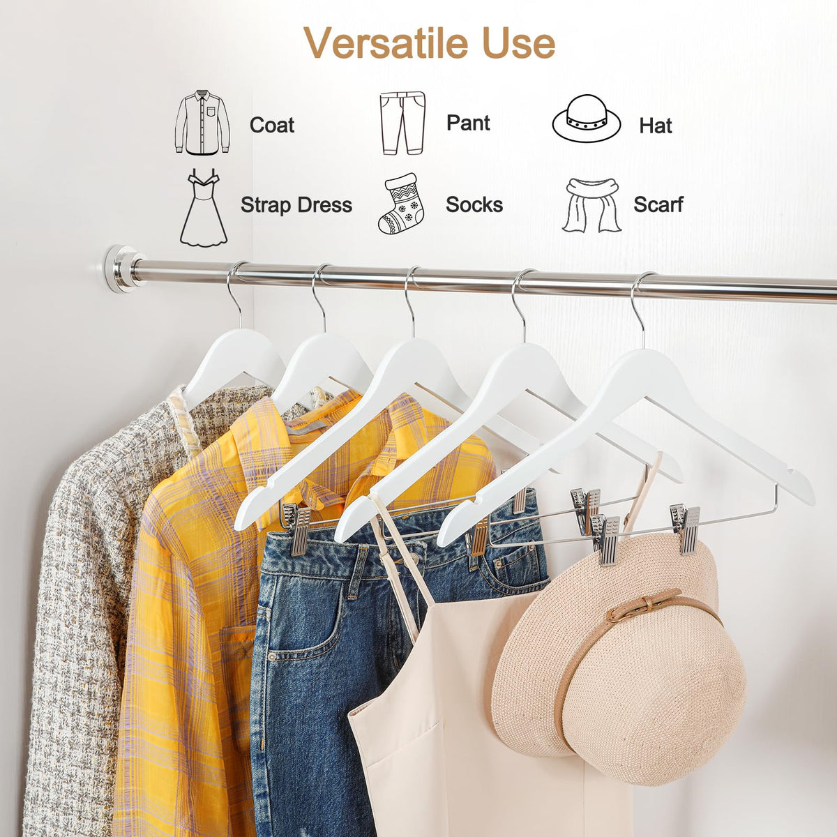 TOPIA HANGER 360° chrome hook makes hanging outfits effortless.