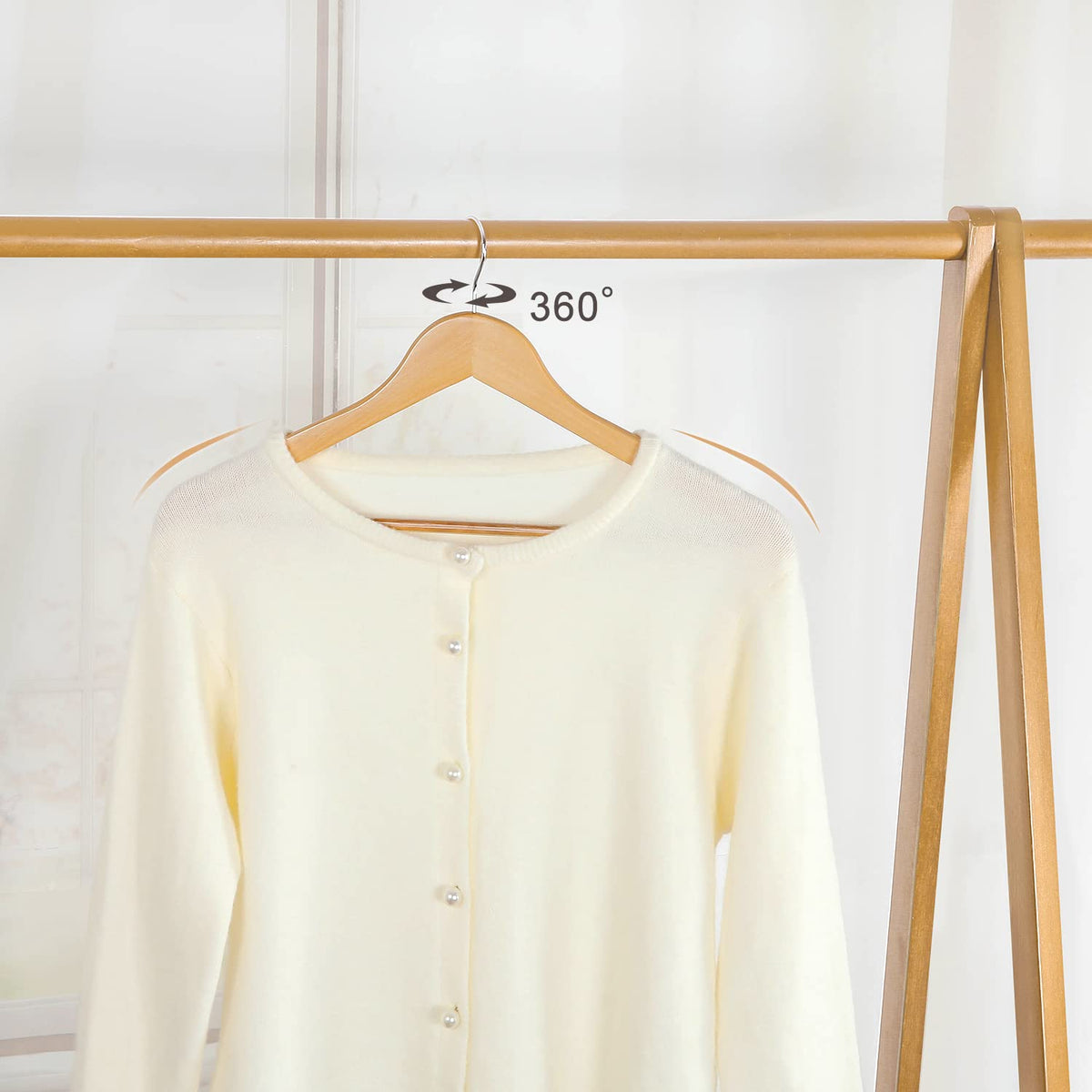 TOPIA HANGER 360-degree swivel hook for easy access to clothing on racks.