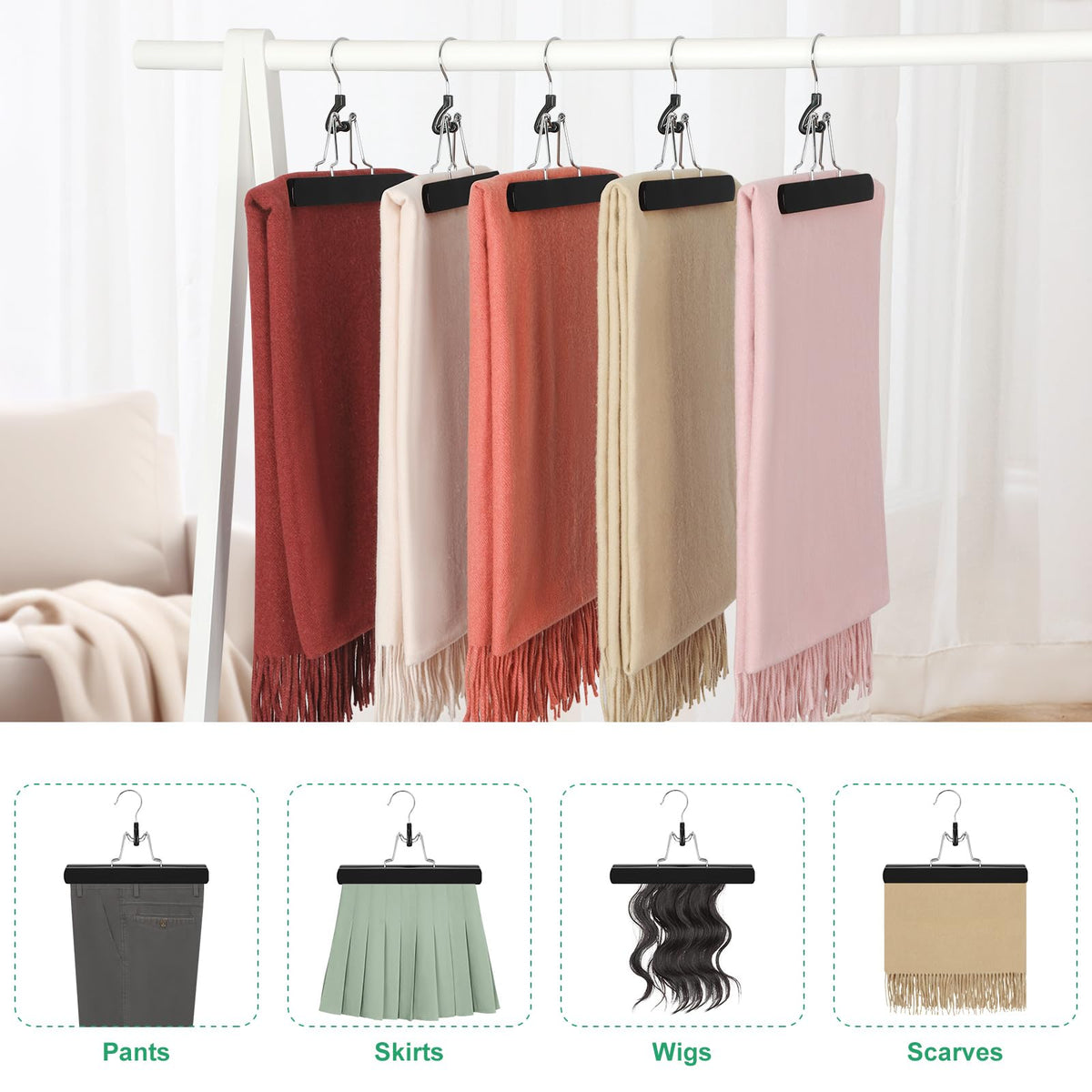 TOPIA HANGER 360-degree swivel hook for easy access from any closet angle.