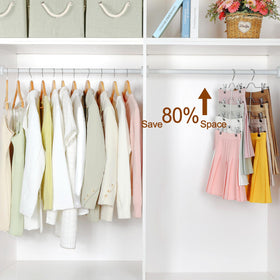 TOPIA HANGER 4-tier layout demonstrates four items on one hanger for space-saving