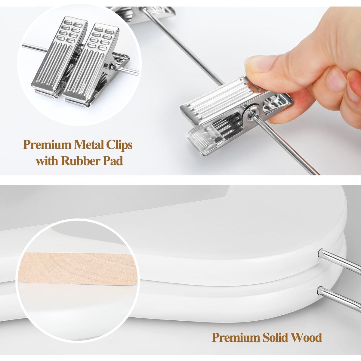 TOPIA HANGER adjustable metal clips securely grip pants without leaving pinch marks.