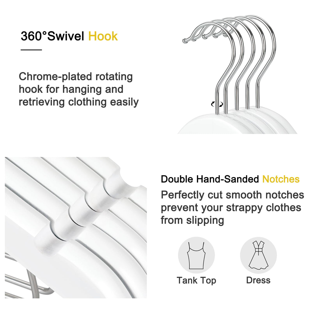 TOPIA HANGER durable coat hangers support heavier garments without warping.
