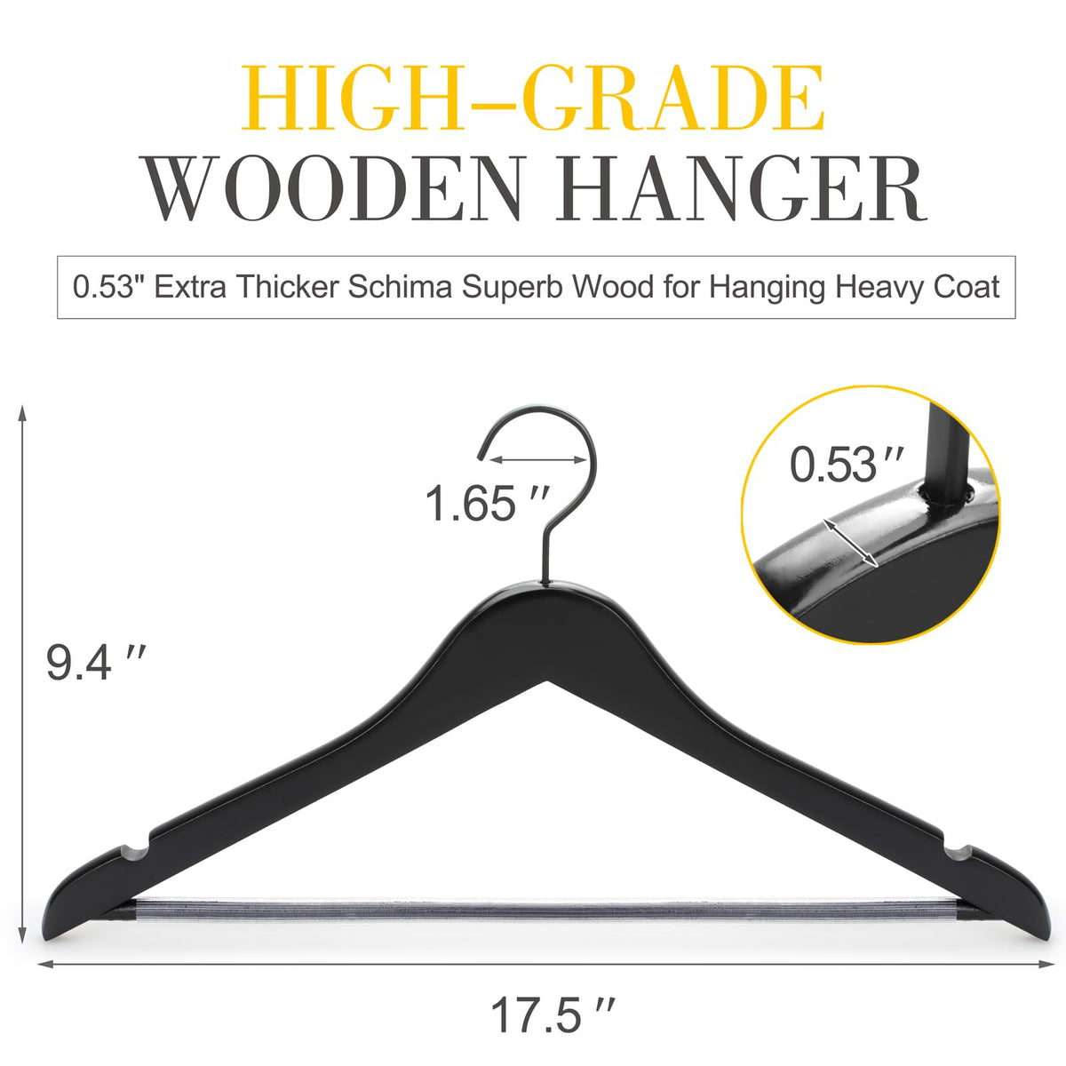 TOPIA HANGER extra-thick flat hook demonstrates stable grip on the closet rod.