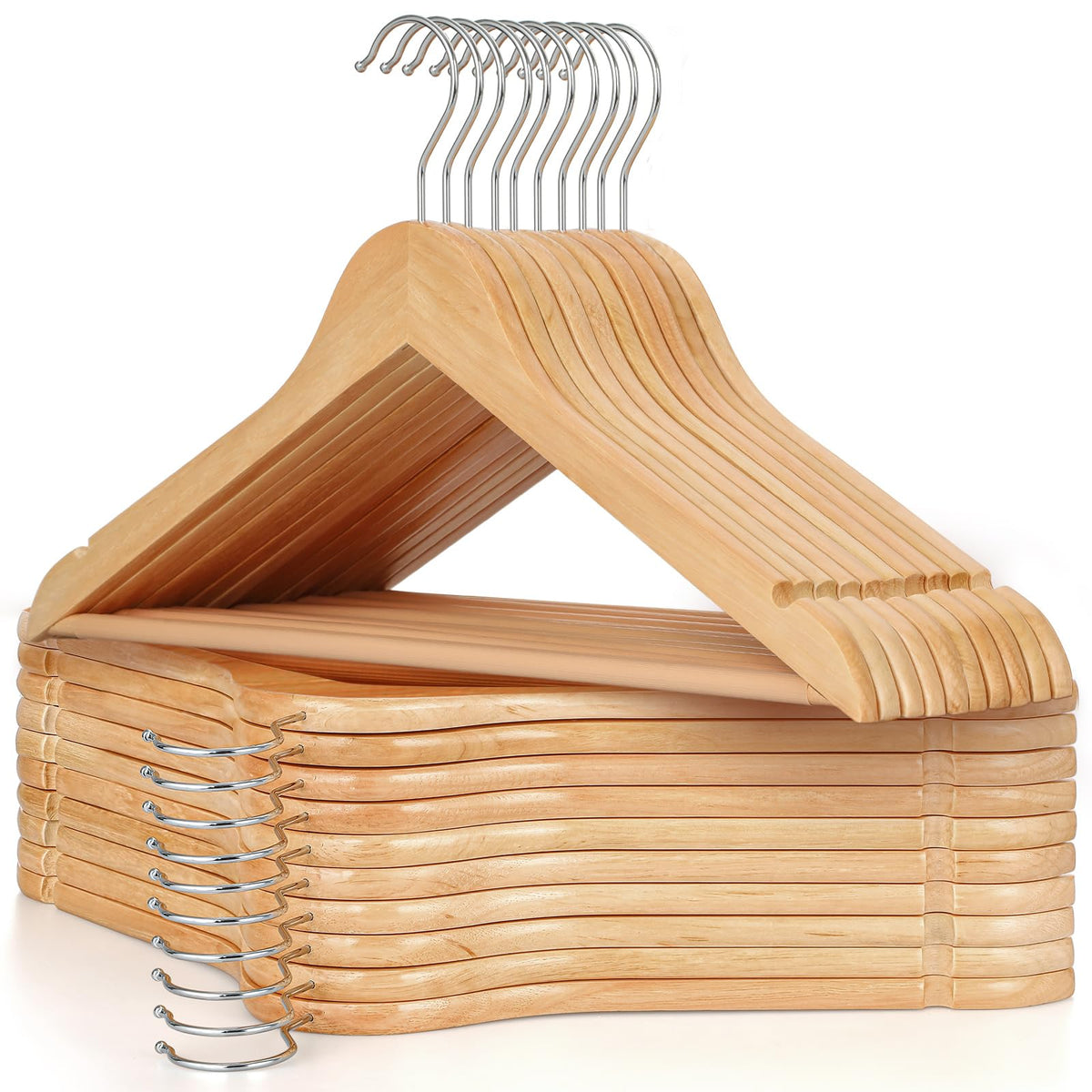 TOPIA HANGER natural wood 20-pack coat hangers for durable wardrobe organization.