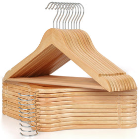 TOPIA HANGER natural wood 20-pack coat hangers for durable wardrobe organization.