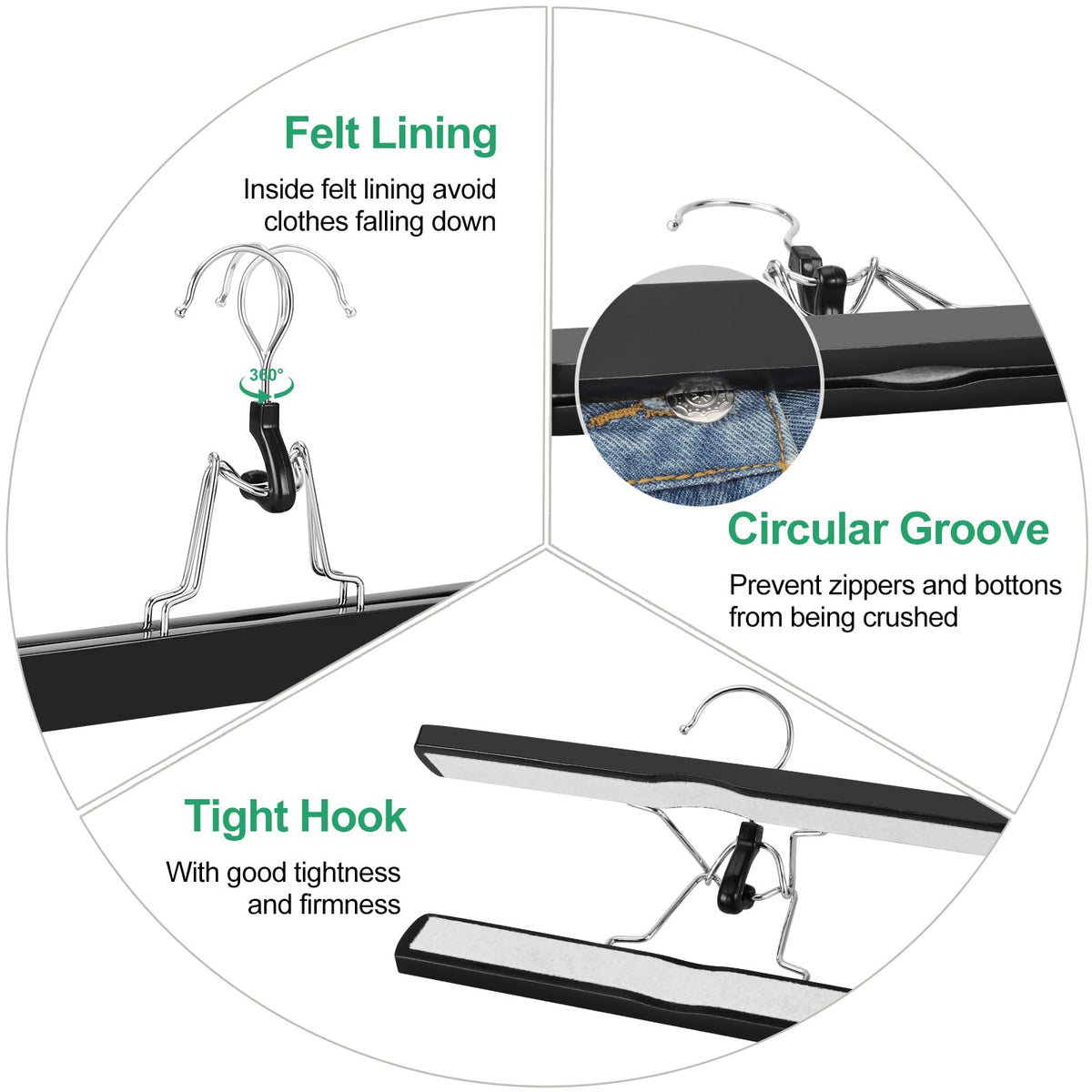 TOPIA HANGER sturdy chrome hardware ensures long-lasting durability.