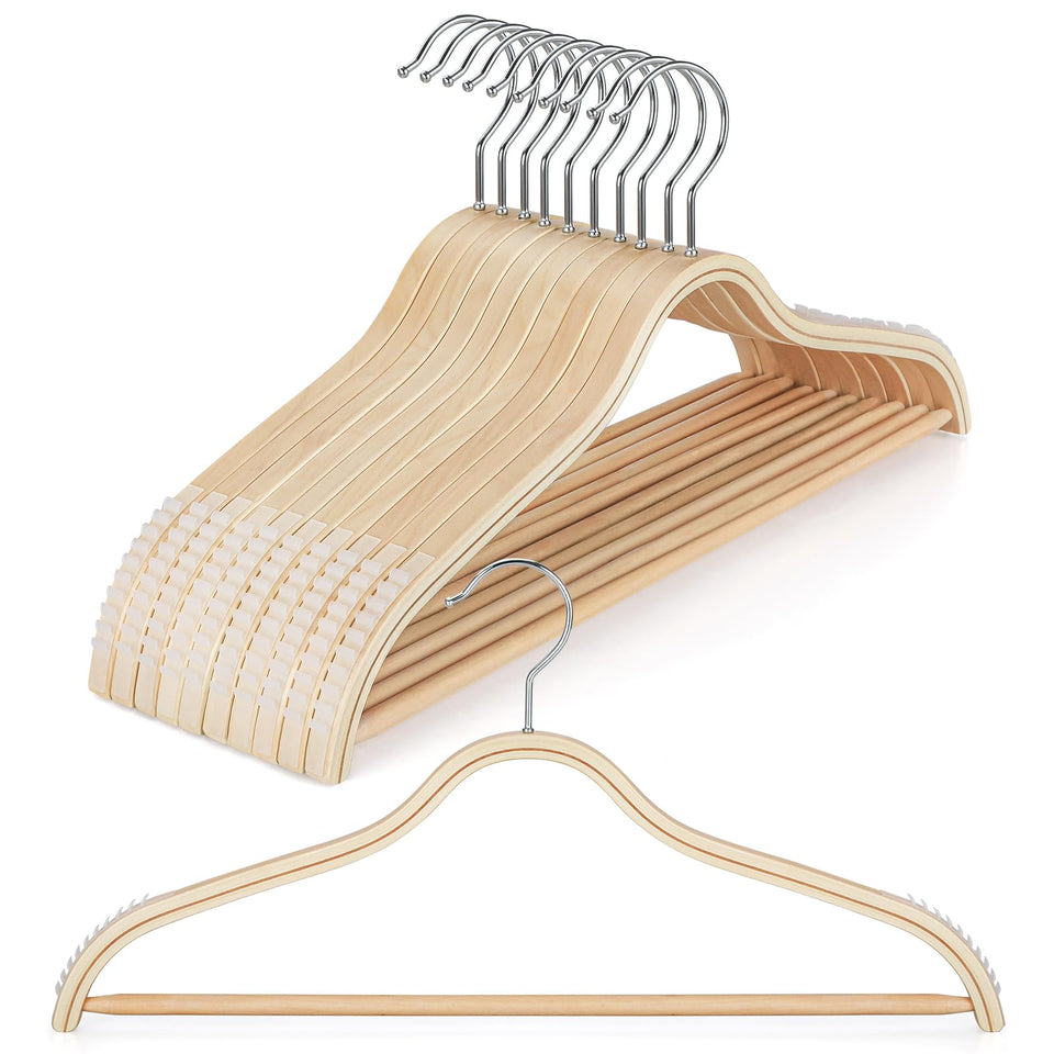 TOPIA HANGER sleek wooden hanger with non-slip rubber shoulders keeps dresses secure