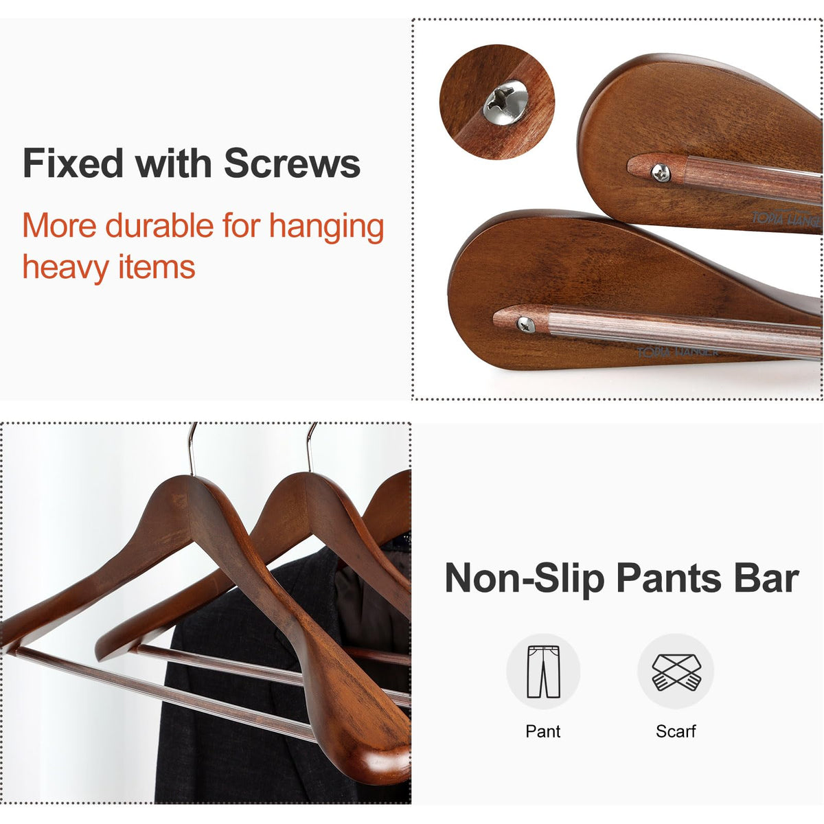 TOPIA HANGER solid wood heavy-duty coat hanger for durable wardrobe support.