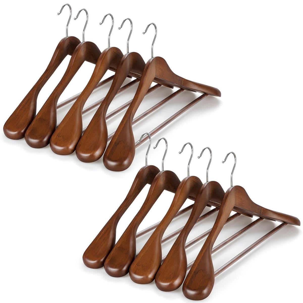 TOPIA HANGER walnut wide-shoulder wooden hanger supports suits and coats with minimal creasing.