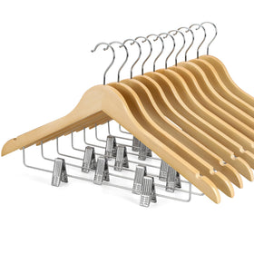 Topia Hanger wooden hanger with adjustable clips for space-saving closet organization.