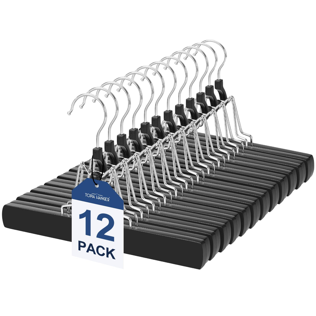 TOPIA HANGER wooden pants hanger with flat body preserves shape and reduces creases.