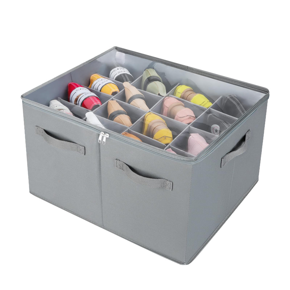 TOPIA HOME shoe organizer in a closet shows 16-pair capacity for organized footwear.