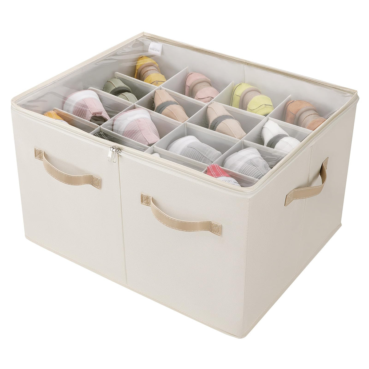 TOPIA HOME beige foldable shoe organizer for closet space saving.
