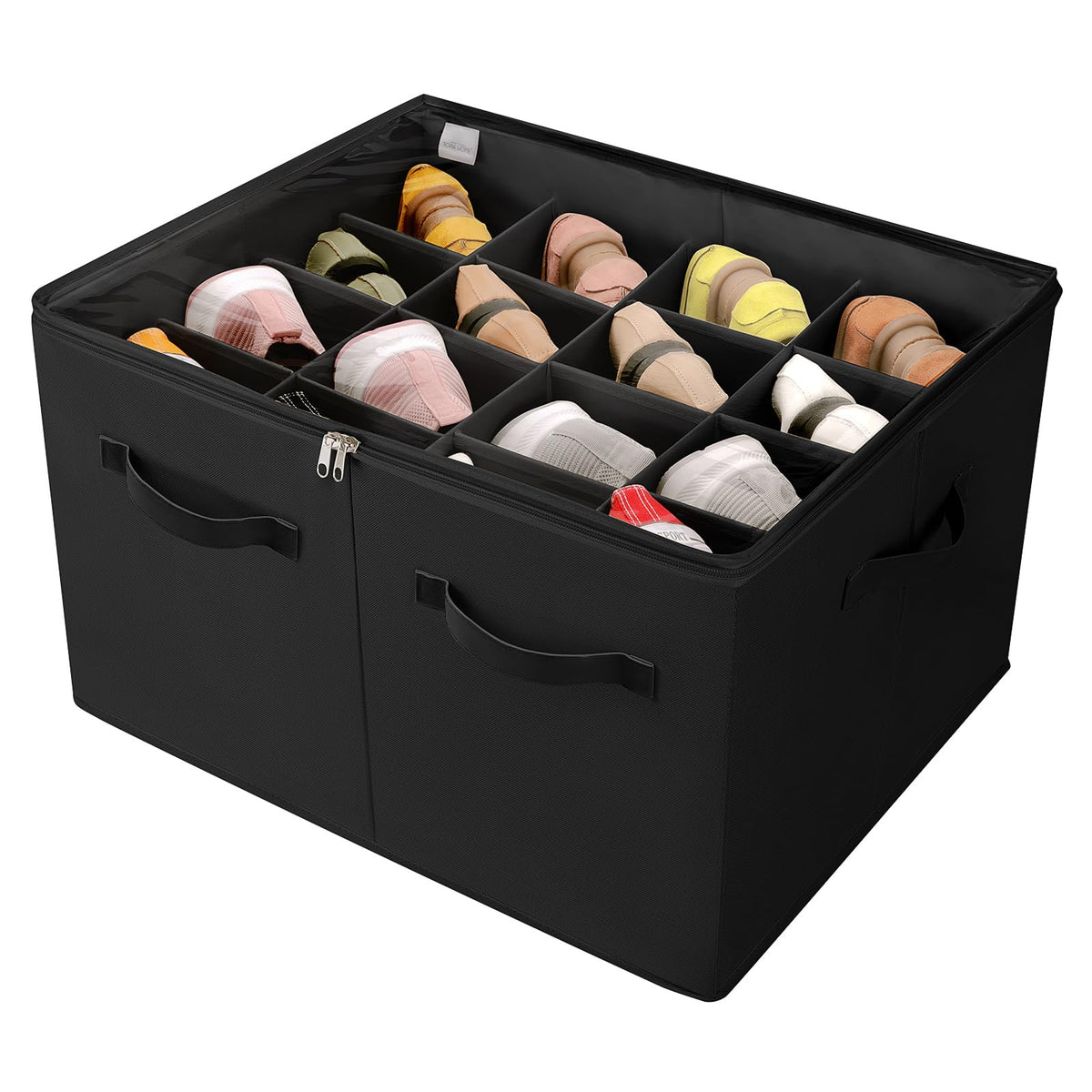 Topia Home shoe organizer in closet shows 16-pair capacity for tidy storage.