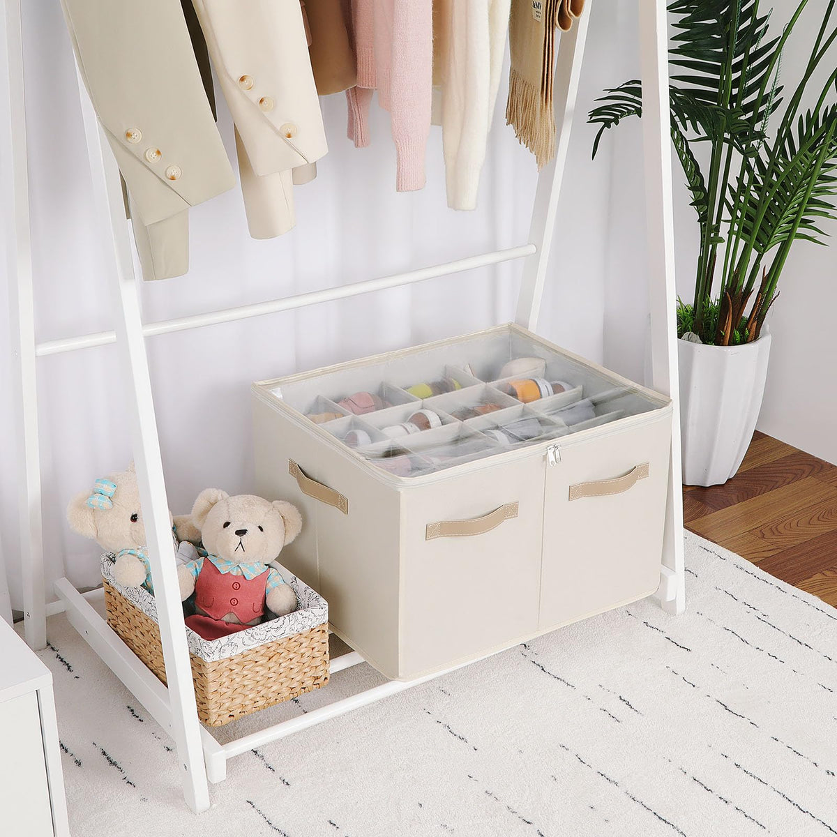 TOPIA HOME reinforced handles for easy slide-out from closet or shelf.