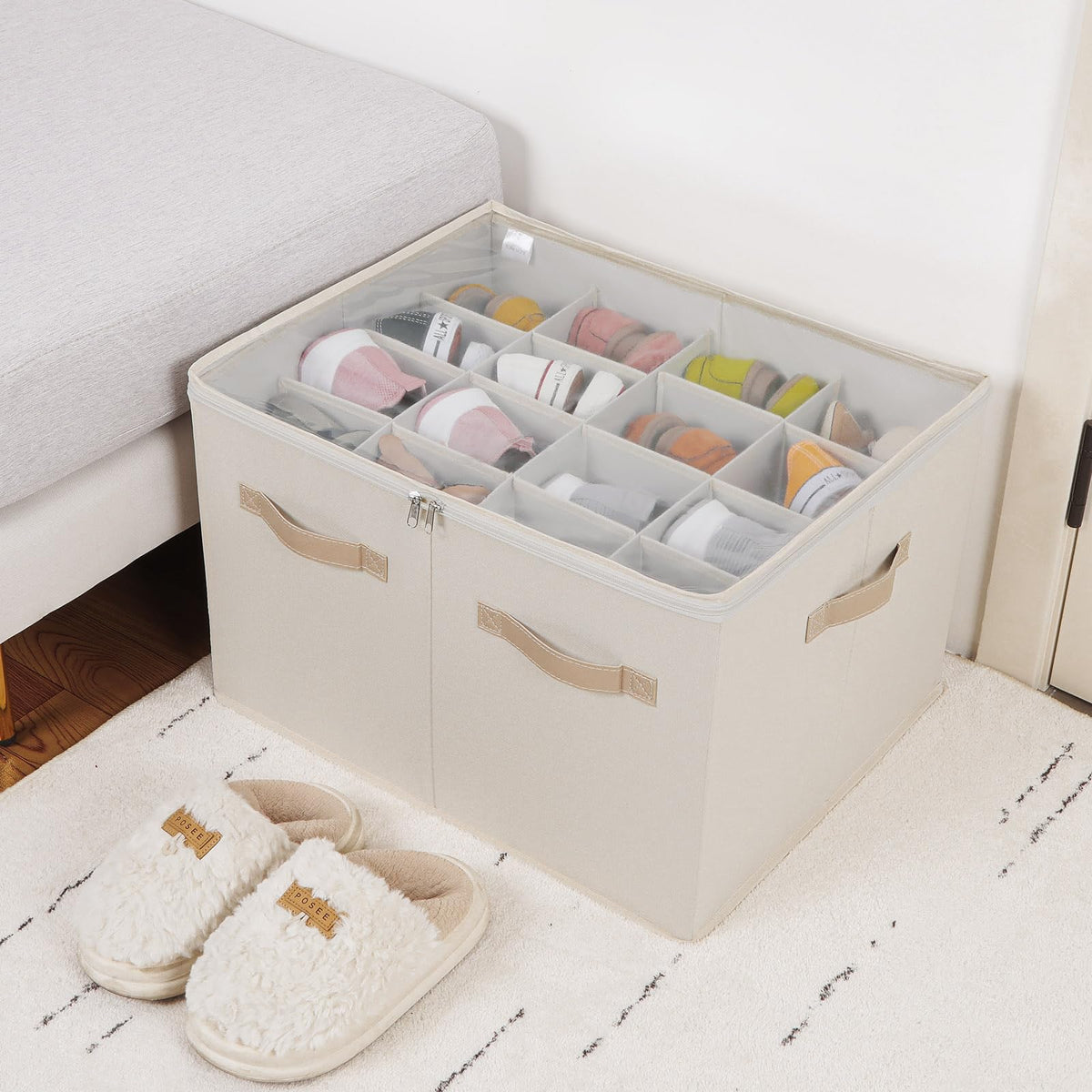 TOPIA HOME dustproof shoe storage box protecting footwear from dust and moisture.