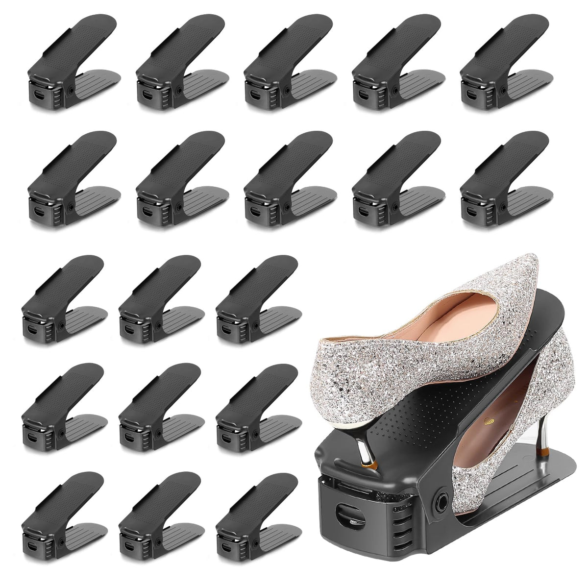 TOPNEW shoe slots organizer in a 4-level setup boosts closet organization and quick access.