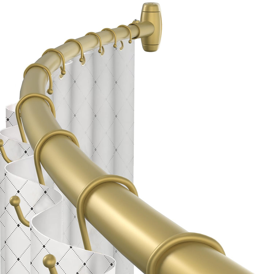 TOPROD curved shower rod in gold increases bathroom space from 48 to 72 inches.