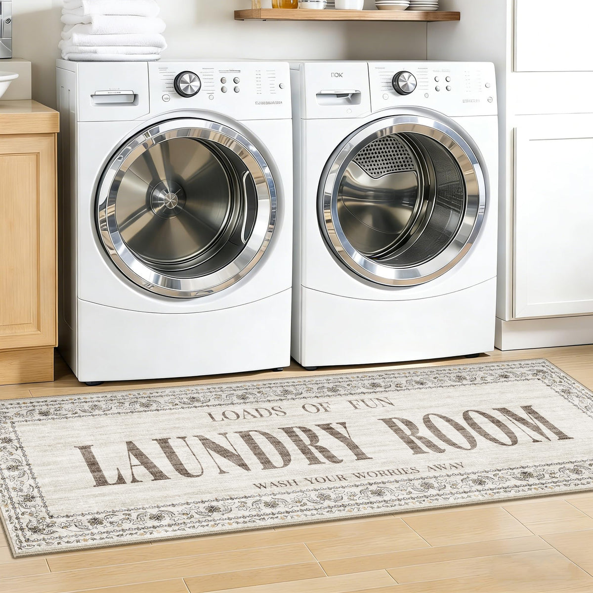 TOPRUUG 20x60 beige laundry rug provides stylish coverage with practical durability.