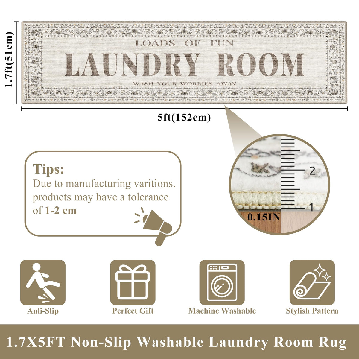 TOPRUUG rug with non-slip TPR backing helps prevent slips on wet or dry floors.