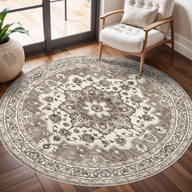 TOPRUUG washable oriental round rug 6ft front view adds classic elegance to living spaces.