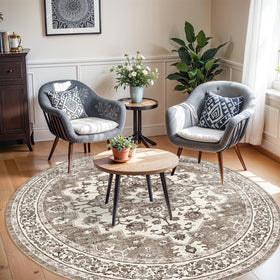 TOPRUUG round rug with non-slip backing detail keeps high-traffic areas safe.