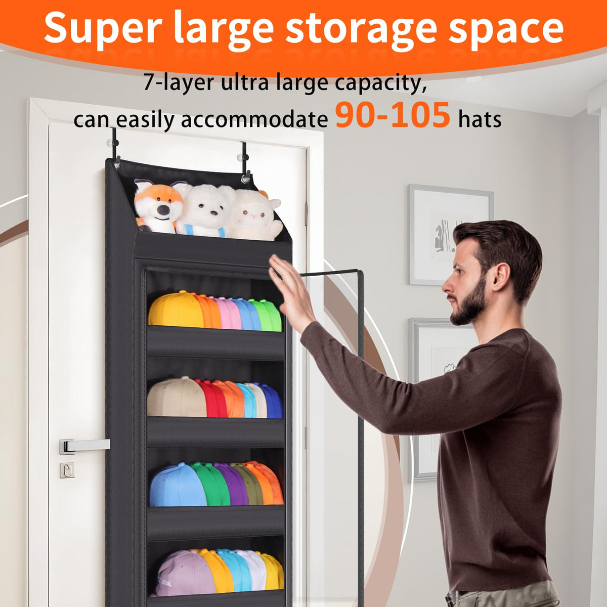 Toread versatile storage for hats, scarves, and diapers in one space.