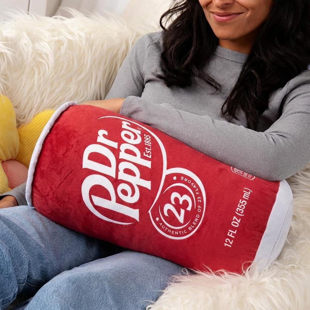 Torendi Dr Pepper Pillow plush texture enhances cozy bed or couch comfort.