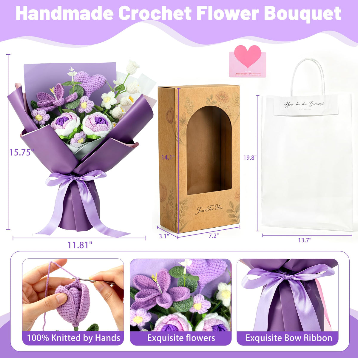 Torontokyo crochet bouquet heart accent for sentimental gift and centerpiece