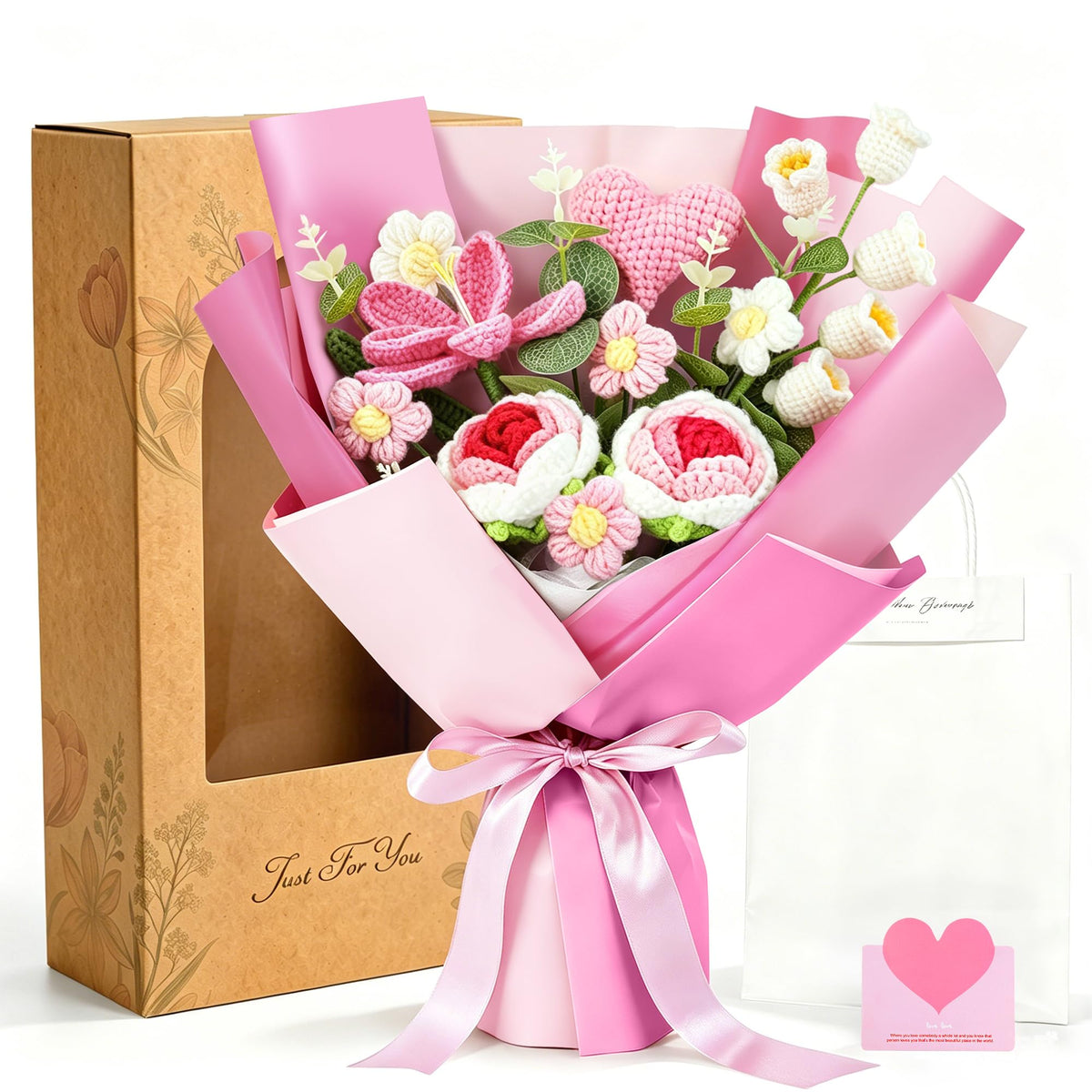 TORONTOKYO crochet flower bouquet pink, lasting keepsake for graduations