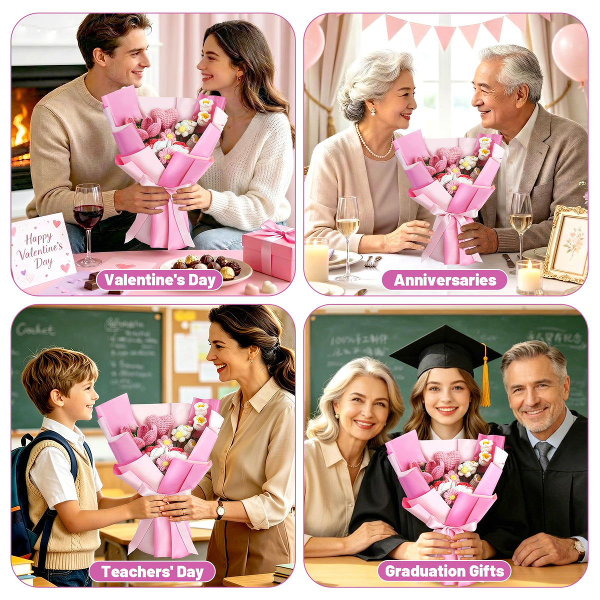 TORONTOKYO gradient pink roses bouquet, handmade blooms for gifting