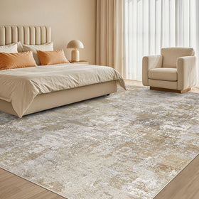 Tortania washable abstract neutral rug with a soft velvet feel.
