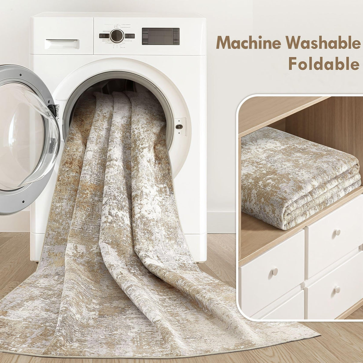Tortania machine washable rug for quick, convenient cleaning.