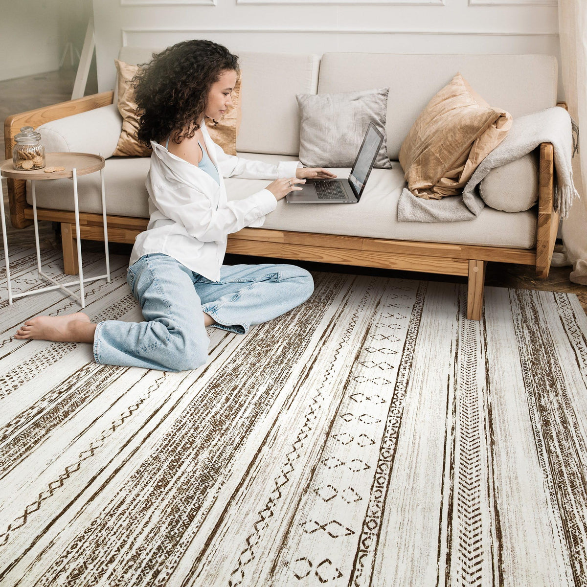 Tortania non-slip backing keeps the rug in place on floors.
