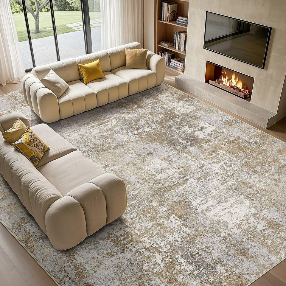 Tortania 9x12 rug in brown and grey for living room decor.