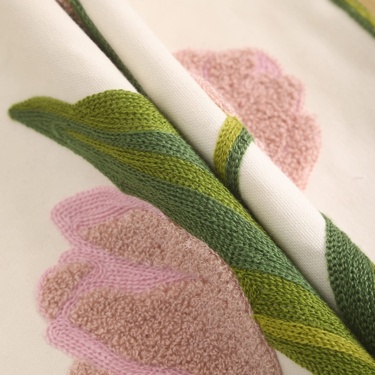 Tosleo pink tulip embroidery detail, close-up shows stitching quality