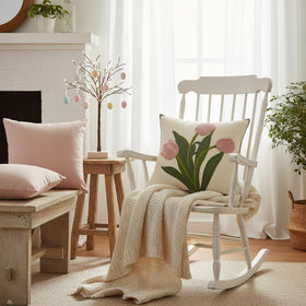 Tosleo pink tulip pillow cover on porch for outdoor vibe