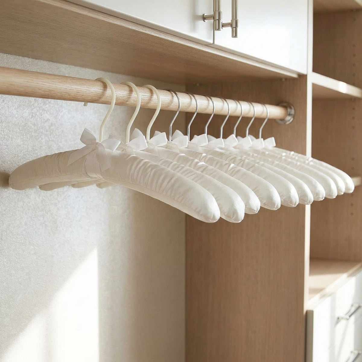 Tosnail ivory hanger in organized closet highlights space-saving benefits