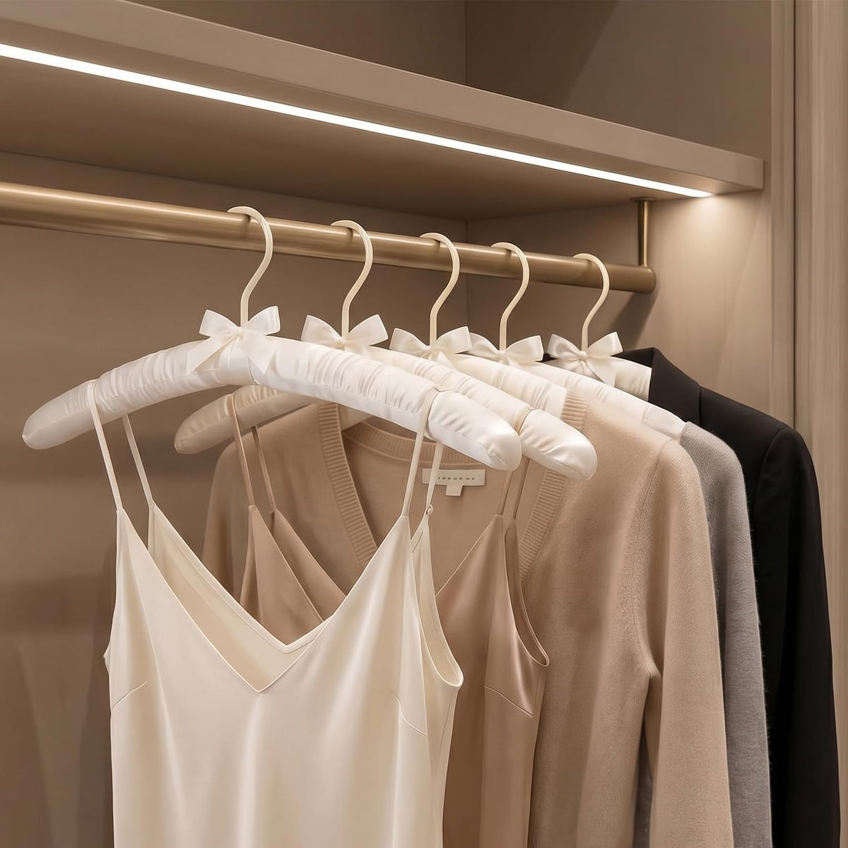 Tosnail satin padded hanger with chrome hook and protective sleeve