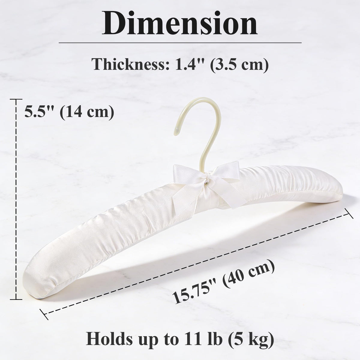 Tosnail ivory satin padded hanger close up with soft foam padding protecting shoulders