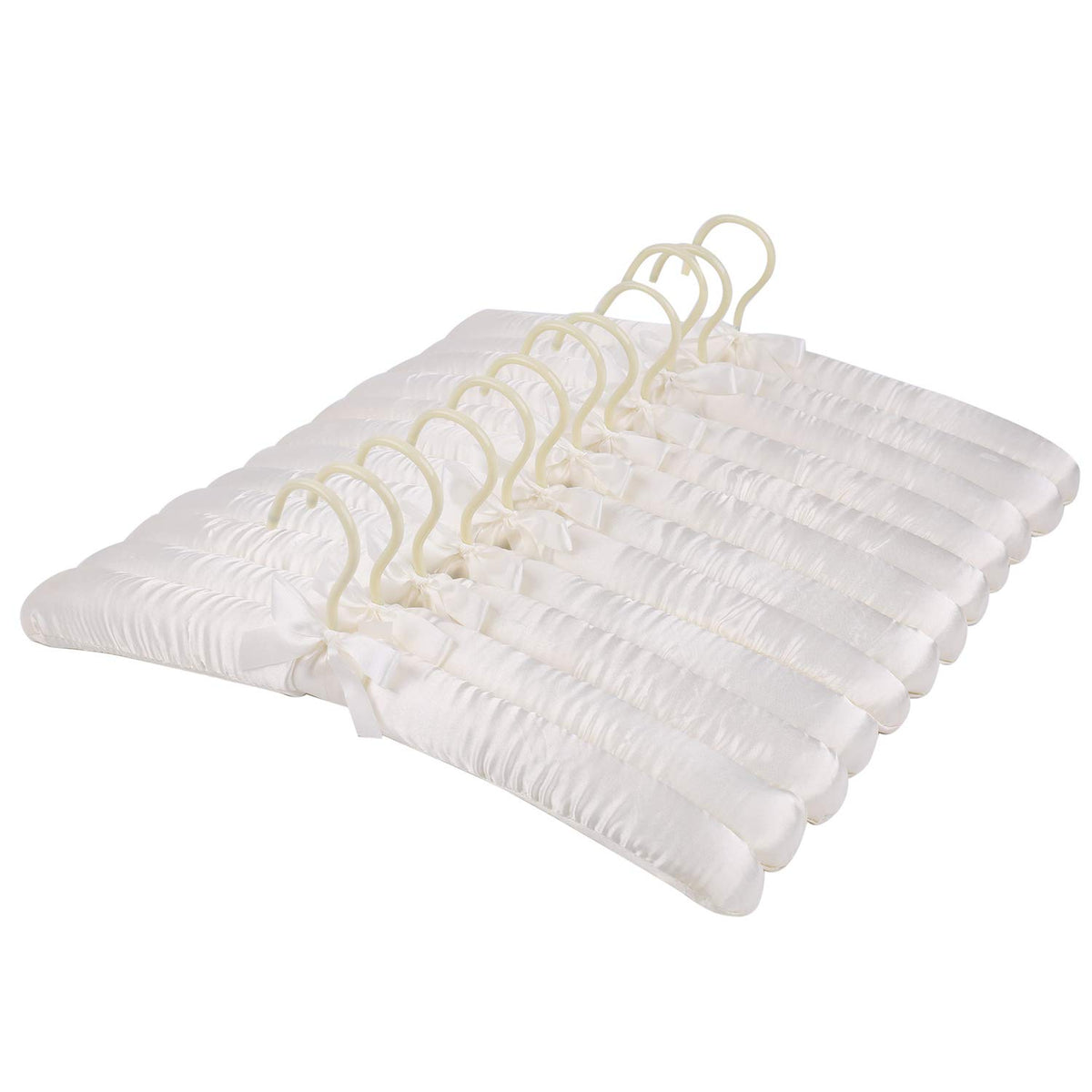Tosnail ivory satin padded hanger pack front view shows wrinkle-free dress presentation