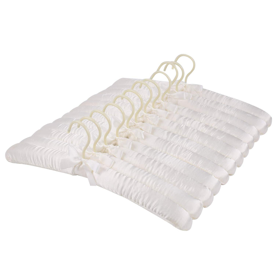 Tosnail ivory satin padded hanger pack front view shows wrinkle-free dress presentation