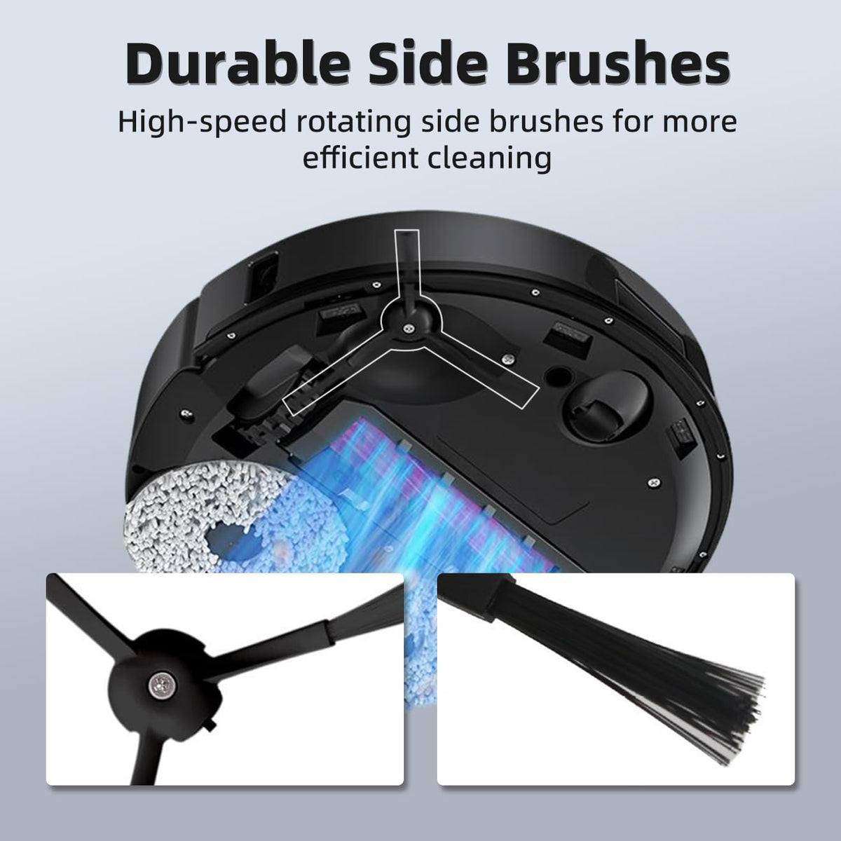 TOSOMO Qrevo S nylon side brushes clean edges softly, protecting walls and furniture.