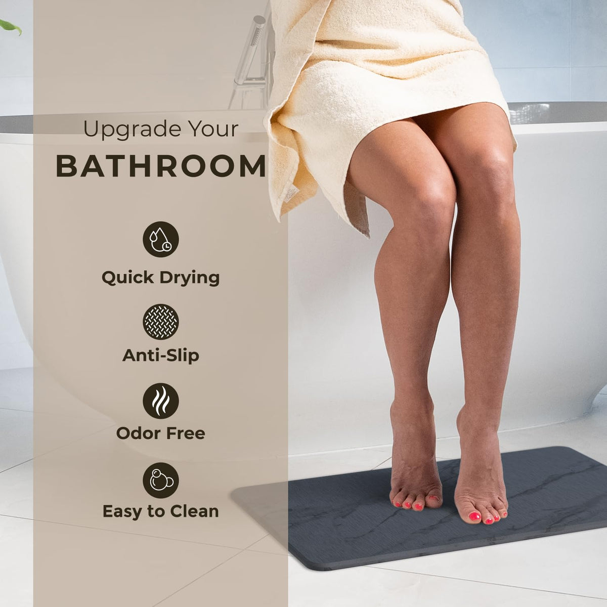 TOSORO diatomite shower mat absorbs water quickly after use.
