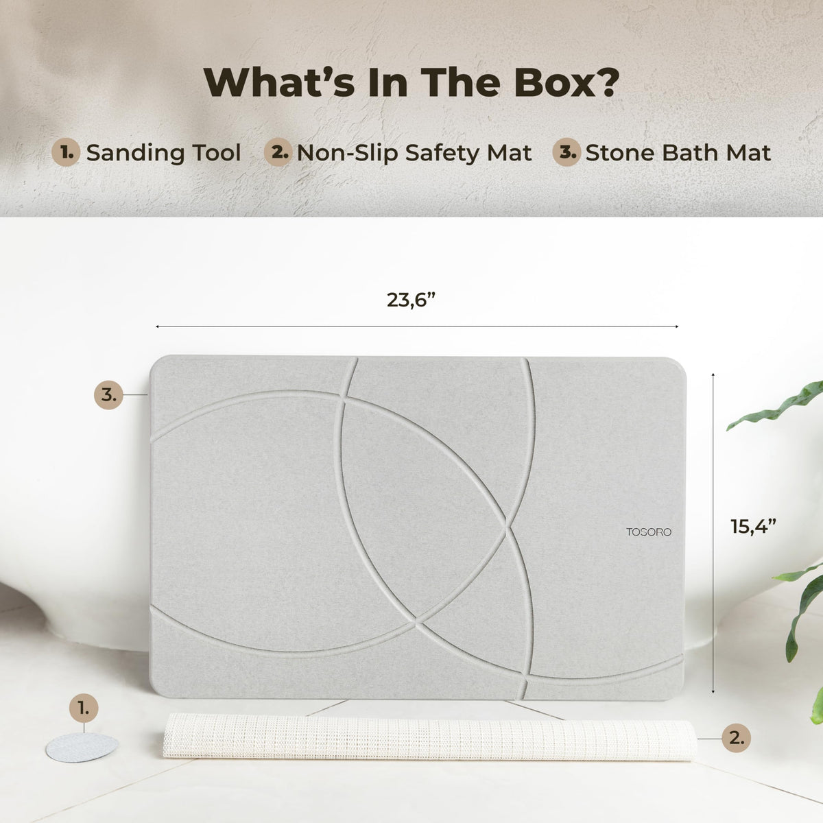 TOSORO diatomite stone mat with a modern bathroom design enhances style.