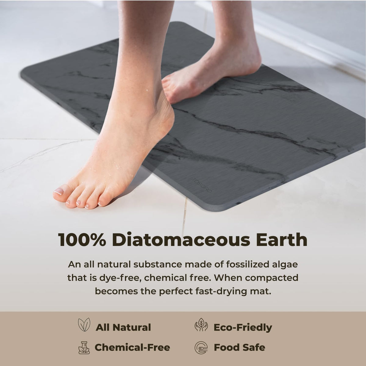 TOSORO quick-drying mat drains moisture to keep floors dry.