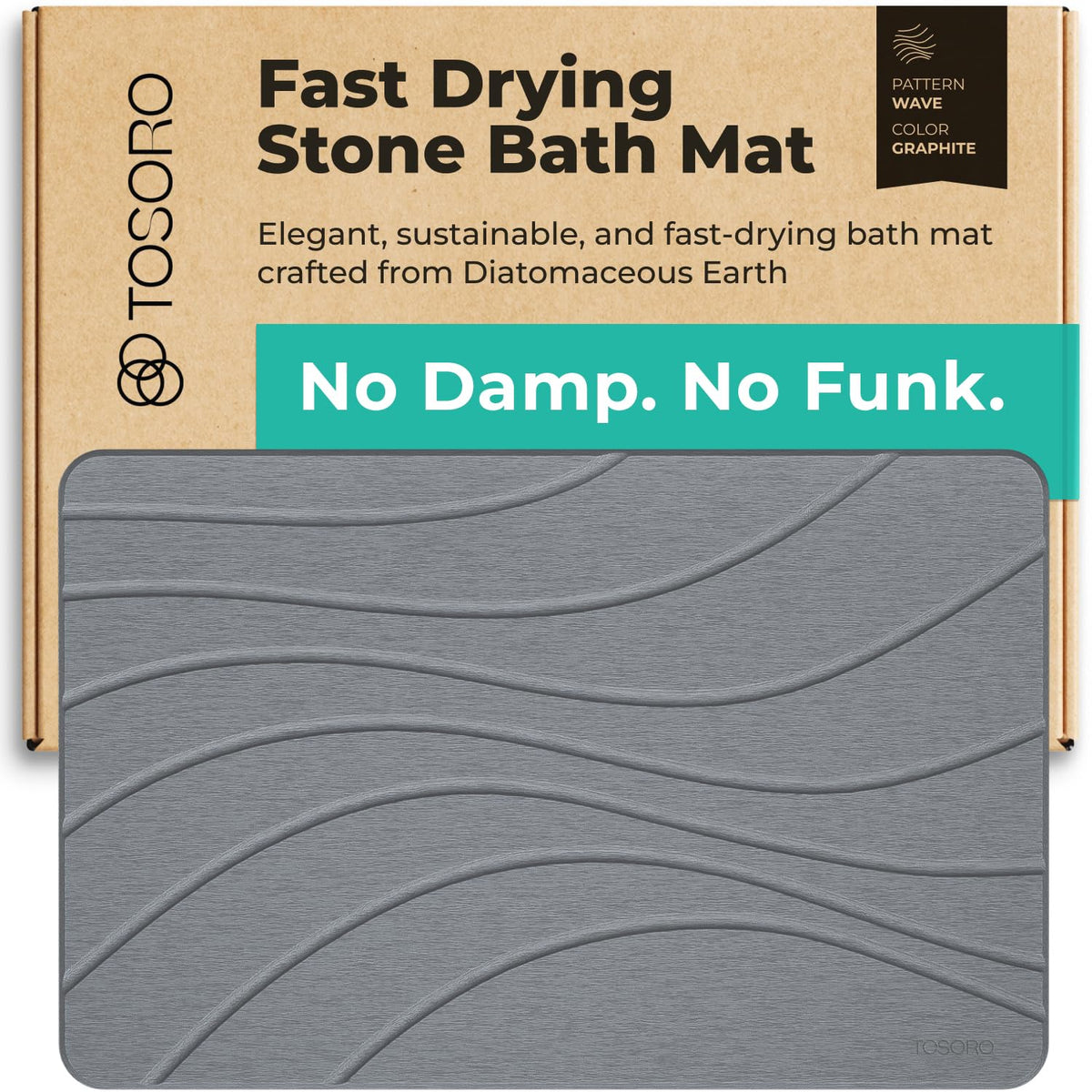 TOSORO Stone Bath Mat with anti-slip texture for secure footing after showers.