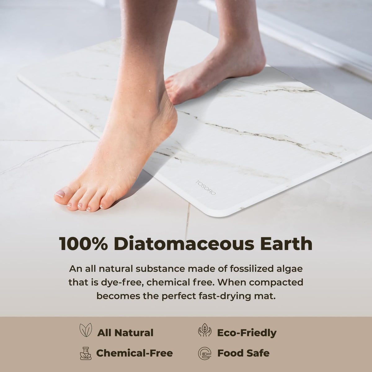 TOSORO Stone Bath Mat easy to clean with soap and brush.