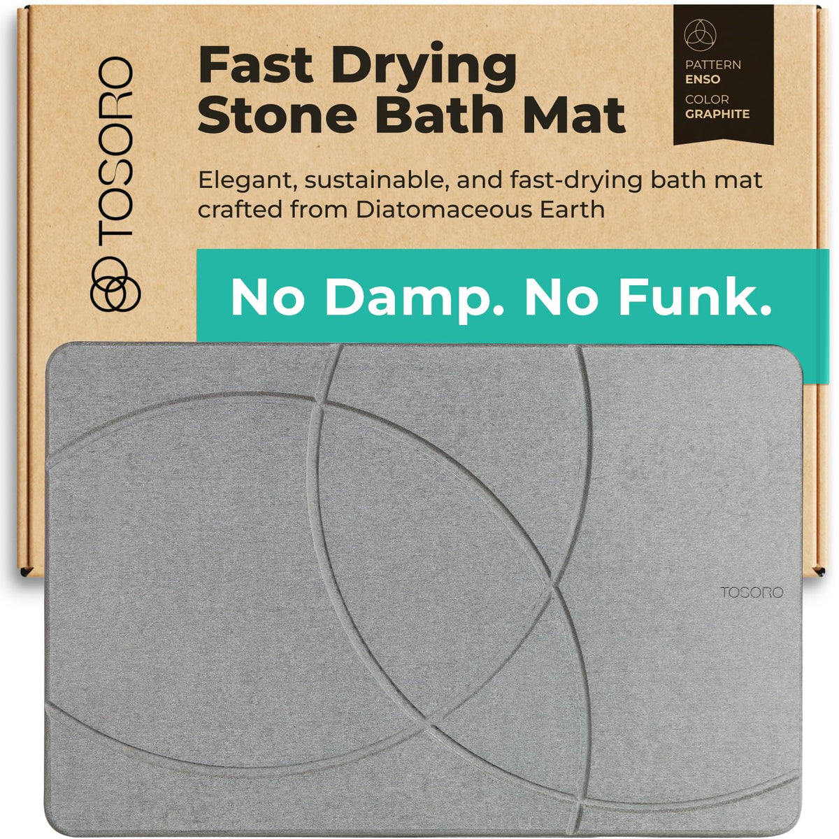 TOSORO stone bath mat graphite closeup showing durable diatomite surface for quick drying
