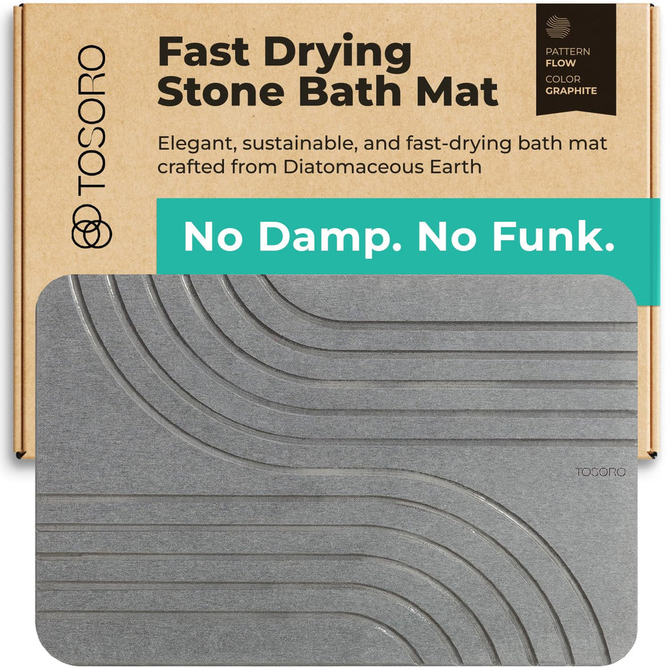 TOSORO stone bath mat graphite front view highlights spa-like design and quick-dry surface.